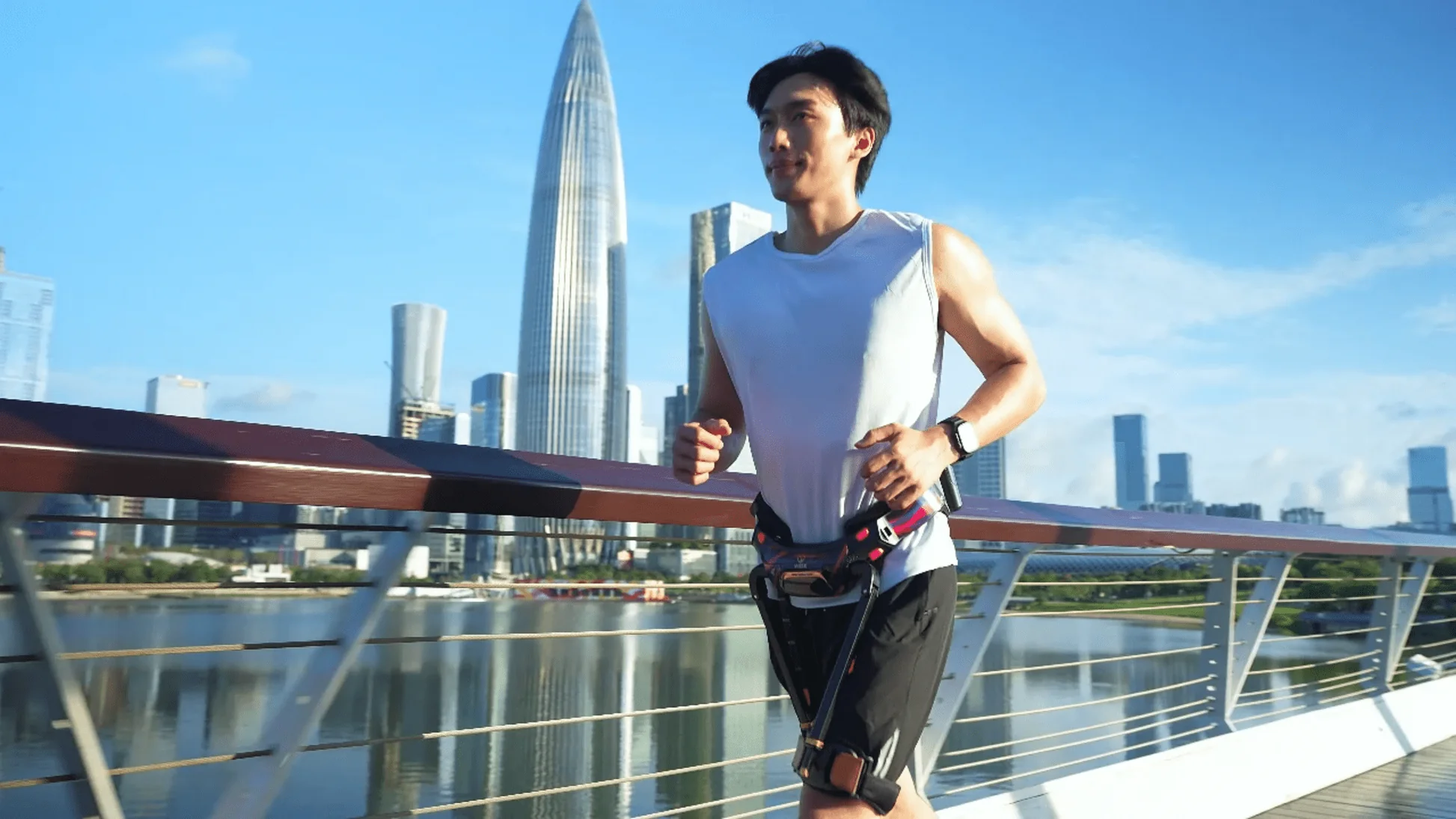 Athlete jogging with VIGX Sport Assist Robot π hip device